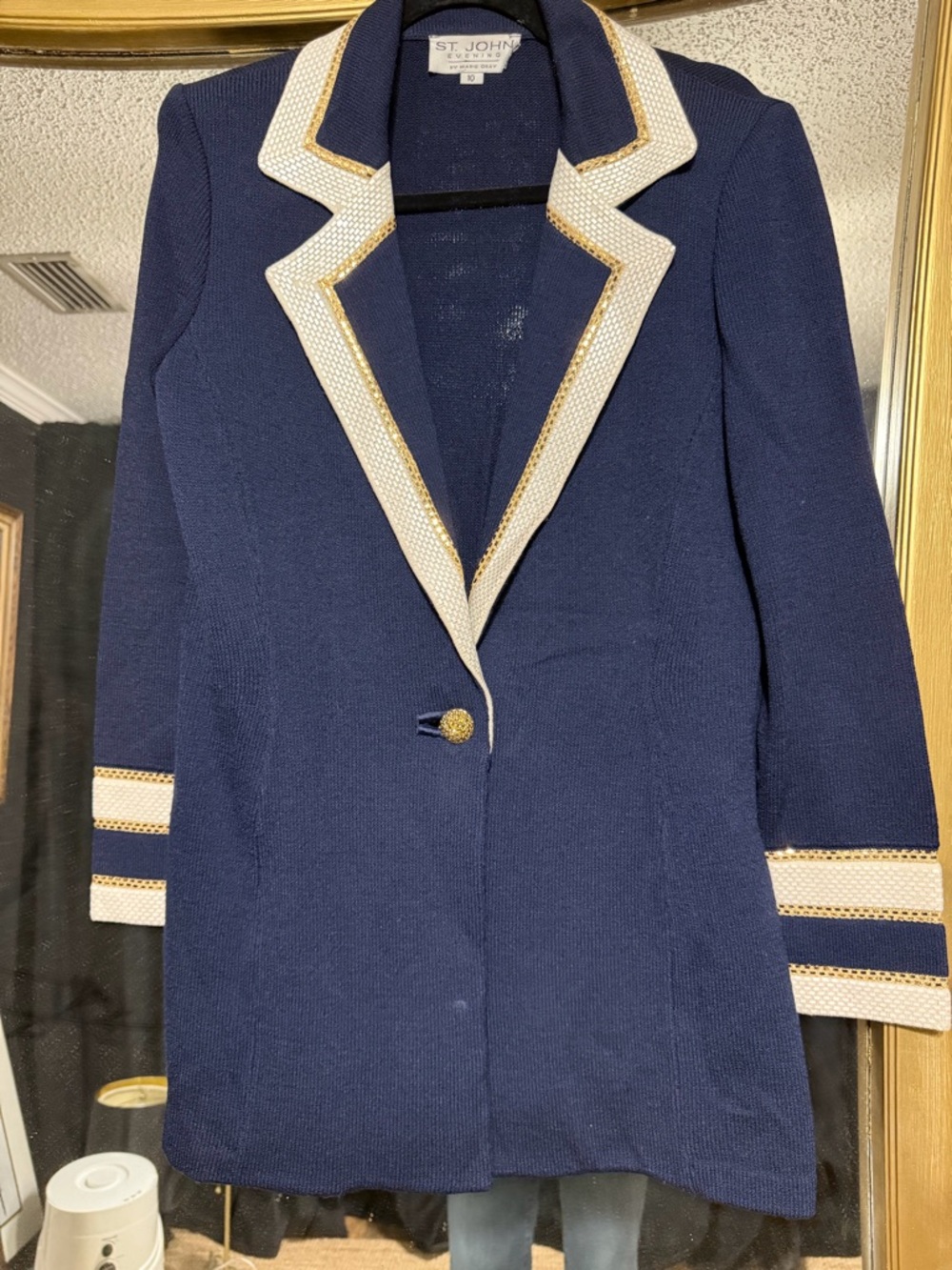 St John classic Navy Knit Cardigan with Gold Glitter beaded - Picture 11 of 11